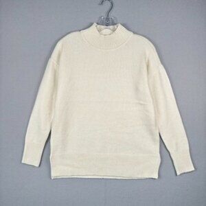 LOFT‎ Mock Neck Sweater Winter White XS Split Hem Neutral Minimalist Classic